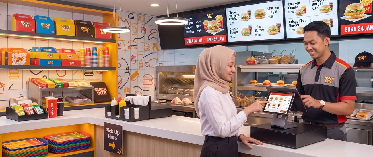 Kasir restoran cepat saji memakai VG-Finance.24